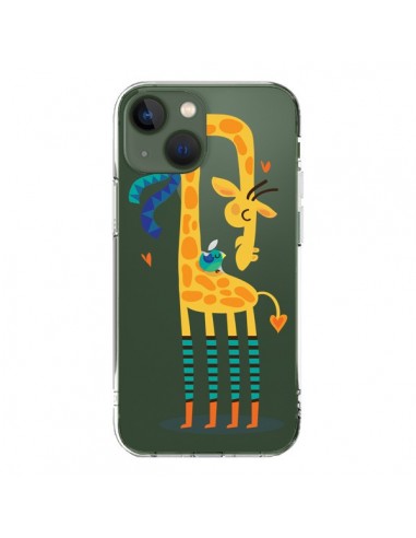 Coque iPhone 13 L'oiseau et la Girafe Amour Love Transparente - Maria Jose Da Luz