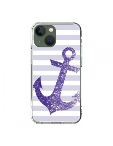 Coque iPhone 13 Ancre Violet Navire - Monica Martinez