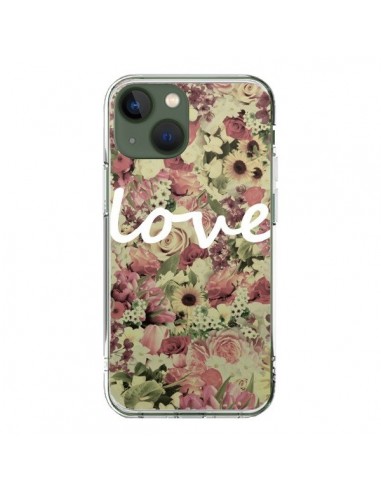Coque iPhone 13 Love Blanc Flower - Monica Martinez