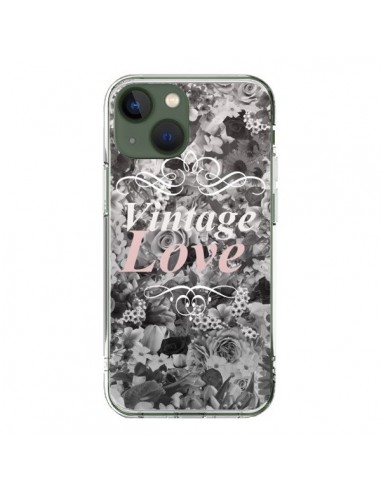 Coque iPhone 13 Vintage Love Noir Flower - Monica Martinez