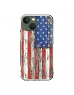Coque iPhone 13 Drapeau USA Vintage Bois Wood -...