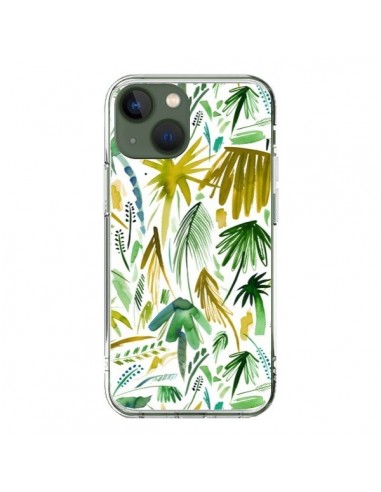 Coque iPhone 13 Brushstrokes Tropical Palms Green - Ninola Design