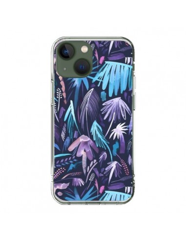 Coque iPhone 13 Brushstrokes Tropical Palms Navy - Ninola Design