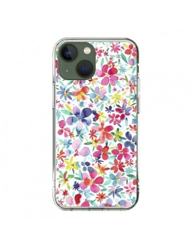 Coque iPhone 13 Colorful Flowers Petals Blue - Ninola Design