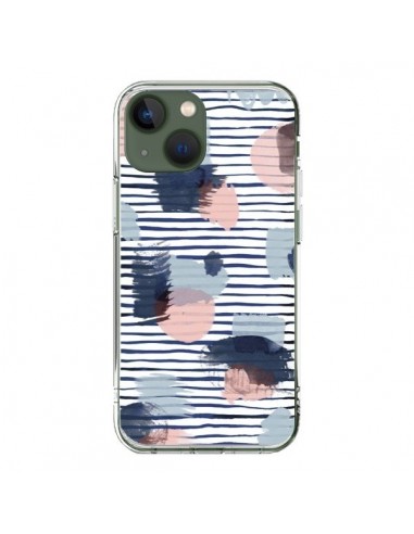 Coque iPhone 13 Watercolor Stains Stripes Navy - Ninola Design