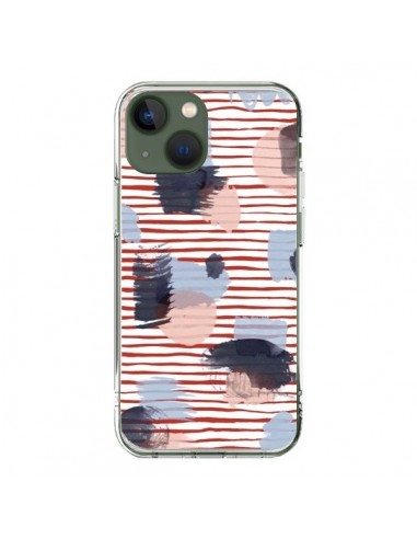 Coque iPhone 13 Watercolor Stains Stripes Red - Ninola Design