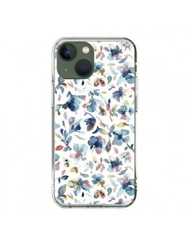 Coque iPhone 13 Watery Hibiscus Blue - Ninola Design