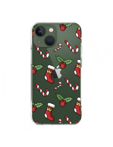Coque iPhone 13 Chaussette Sucre d'Orge Houx de Noël transparente - Nico