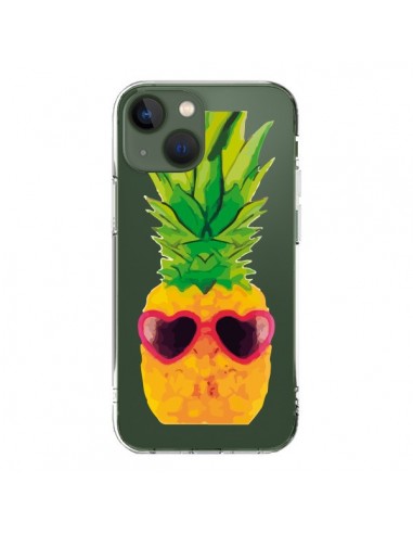 Coque iPhone 13 Ananas Lunette en Cœur transparente