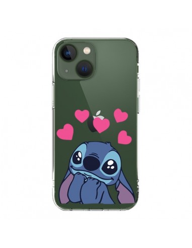 Coque iPhone 13 Stitch de Lilo et Stitch in love en coeur transparente