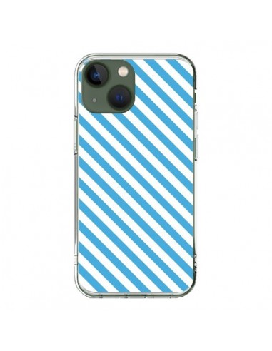 Coque iPhone 13 Bonbon Candy Bleue et Blanche Rayée - Nico