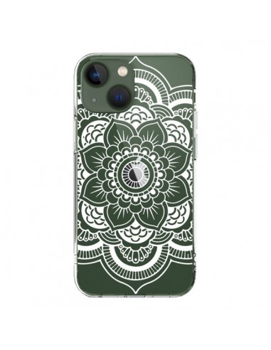 Coque iPhone 13 Mandala Blanc Azteque Transparente - Nico