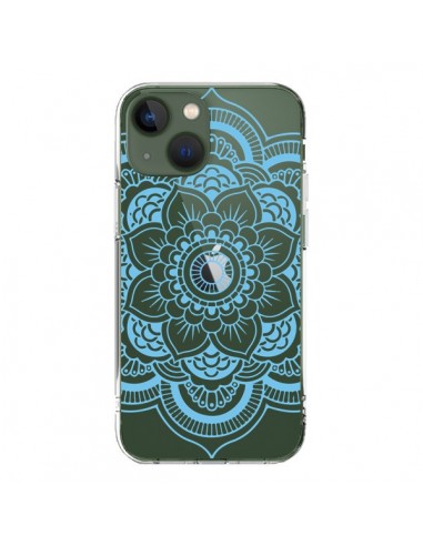 Coque iPhone 13 Mandala Bleu Azteque Transparente - Nico