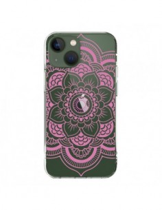 Coque iPhone 13 Mandala Rose Clair Azteque Transparente -...
