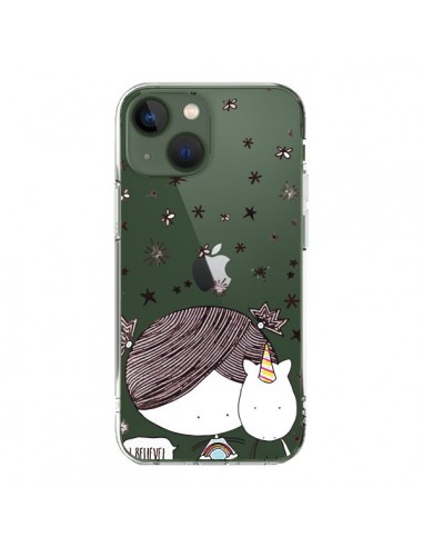 Coque iPhone 13 Petite Fille et Licorne I Believe Transparente - Nico