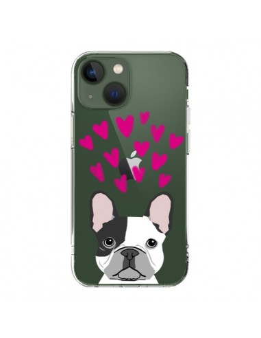 Coque iPhone 13 Bulldog Français Coeurs Chien Transparente - Pet Friendly