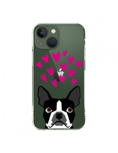 Cover iPhone 13 Boston Terrier Cuori Cane Trasparente - Pet Friendly
