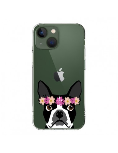 Cover iPhone 13 Boston Terrier Fiori Cane Trasparente - Pet Friendly
