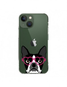 Cover iPhone 13 Boston Terrier Occhiali Cuori Cane...