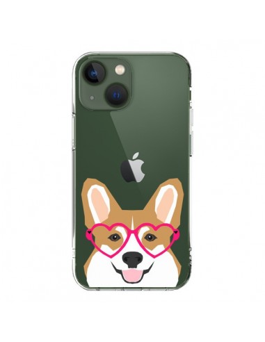 Coque iPhone 13 Chien Marrant Lunettes Coeurs Transparente - Pet Friendly