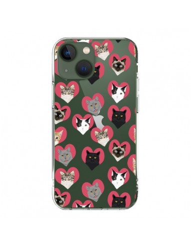 Cover iPhone 13 Gatto Cuori Trasparente - Pet Friendly