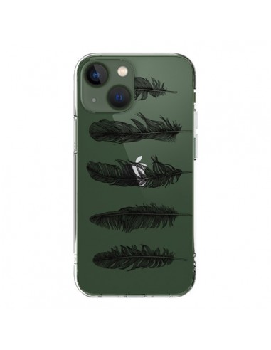 Coque iPhone 13 Plume Feather Noir Transparente - Rachel Caldwell