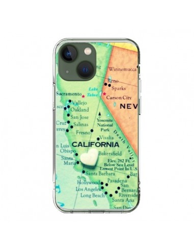 Coque iPhone 13 Carte Map Californie - R Delean