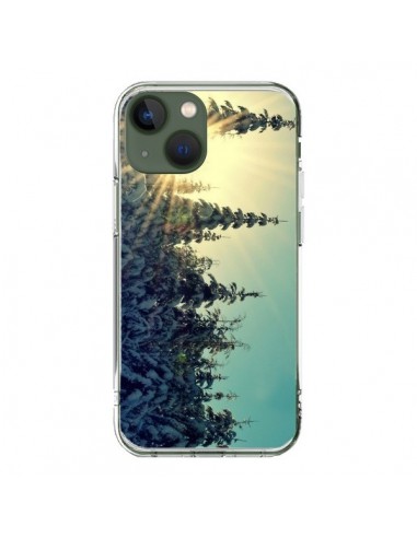 Coque iPhone 13 Hiver Paysage Neige Montagnes Sapins Ski - R Delean