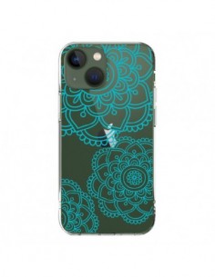 Coque iPhone 13 Mandala Bleu Aqua Doodle Flower...