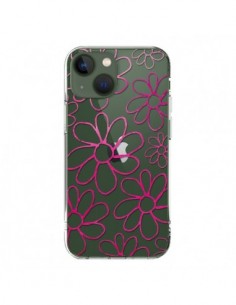 Coque iPhone 13 Flower Garden Pink Fleur Transparente -...