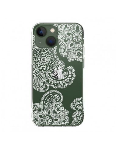 Coque iPhone 13 Lacey Paisley Mandala Blanc Fleur Transparente - Sylvia Cook