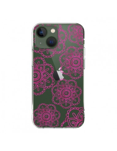 Coque iPhone 13 Pink Doodle Flower Mandala Rose Fleur Transparente - Sylvia Cook