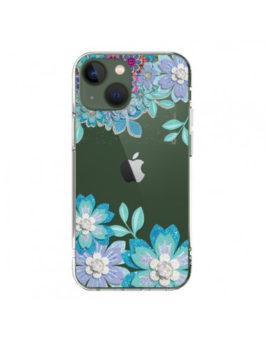 Coque iPhone 13 Winter Flower Bleu, Fleurs d'Hiver Transparente - Sylvia Cook
