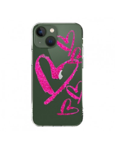 Coque iPhone 13 Pink Heart Coeur Rose Transparente - Sylvia Cook
