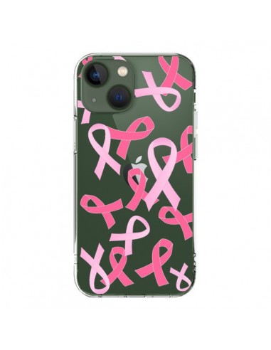 Coque iPhone 13 Pink Ribbons Ruban Rose Transparente - Sylvia Cook