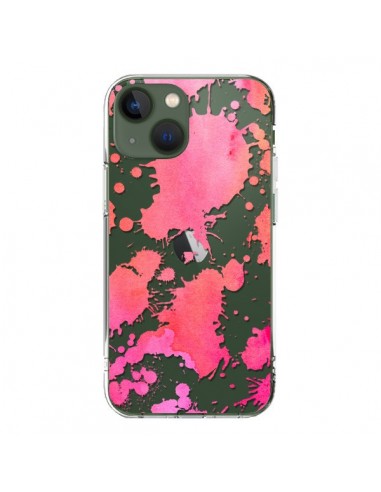 Coque iPhone 13 Watercolor Splash Taches Rose Orange Transparente - Sylvia Cook