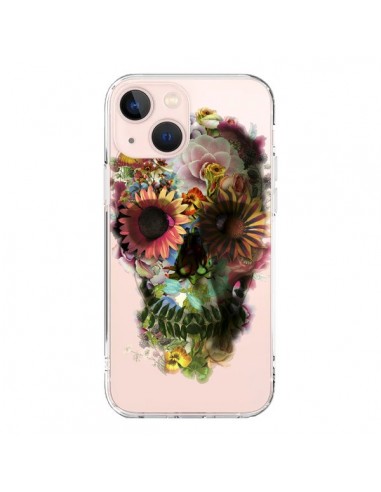 iPhone 13 Mini Case Skull Flowers Clear - Ali Gulec