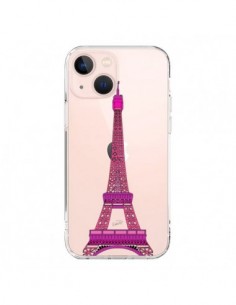 Cover iPhone 13 Mini Tour Eiffel Rosa Paris Trasparente -...
