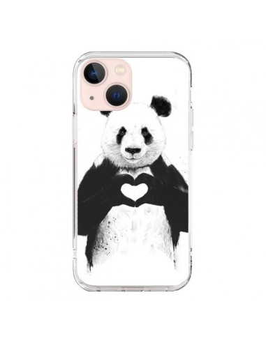 Coque iPhone 13 Mini Panda Amour All you need is love - Balazs Solti