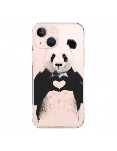 Coque iPhone 13 Mini Panda All You Need Is Love Transparente - Balazs Solti