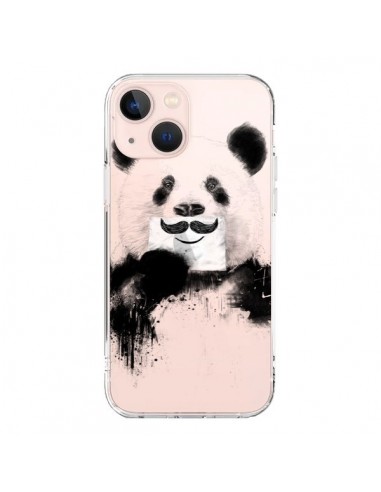 Coque iPhone 13 Mini Funny Panda Moustache Transparente - Balazs Solti
