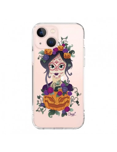 Cover iPhone 13 Mini Donna Occhi Chiusi Santa Muerte Trasparente - Chapo