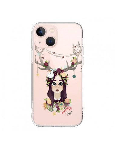 Coque iPhone 13 Mini Christmas Girl Femme Noel Bois Cerf Transparente - Chapo