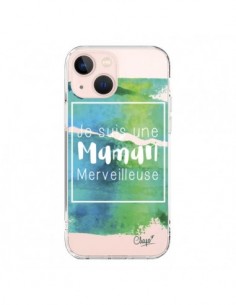 Coque iPhone 13 Mini Je suis une Maman Merveilleuse Bleu...