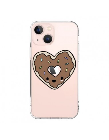 Coque iPhone 13 Mini Donuts Heart Coeur Chocolat Transparente - Claudia Ramos
