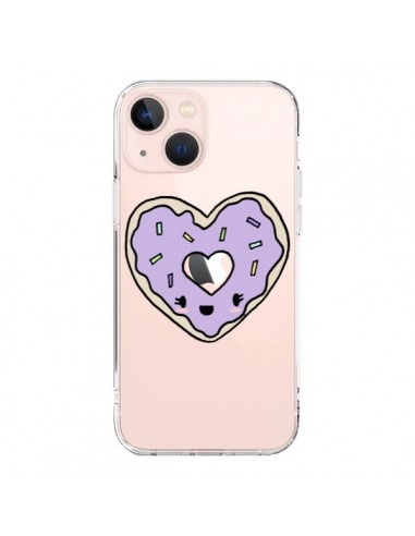 Coque iPhone 13 Mini Donuts Heart Coeur Violet Transparente - Claudia Ramos