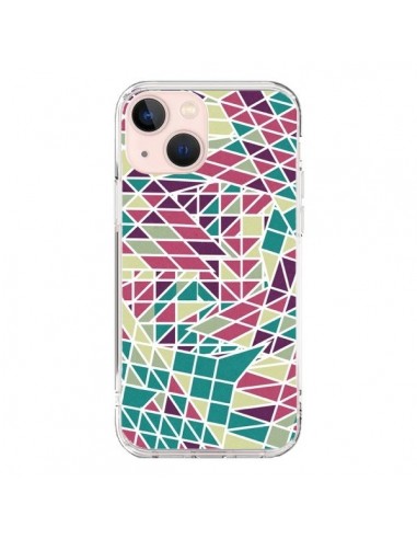 Coque iPhone 13 Mini Azteque Triangles Vert Violet - Eleaxart