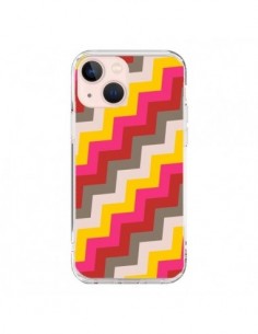Coque iPhone 13 Mini Lignes Triangle Azteque Rose Rouge -...