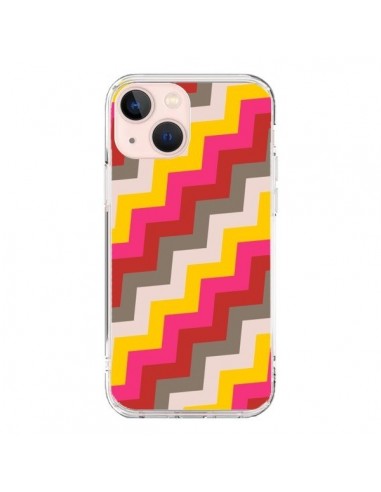 Coque iPhone 13 Mini Lignes Triangle Azteque Rose Rouge - Eleaxart