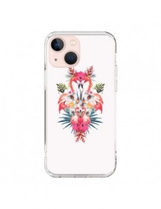 Coque iPhone 13 Mini Tropicales Flamingos Tropical...